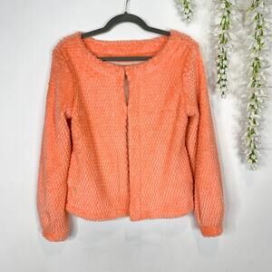 DUDLEY STEPHENS Bijou Bubble Fleece in Sherbet orange preppy cardigan furry
